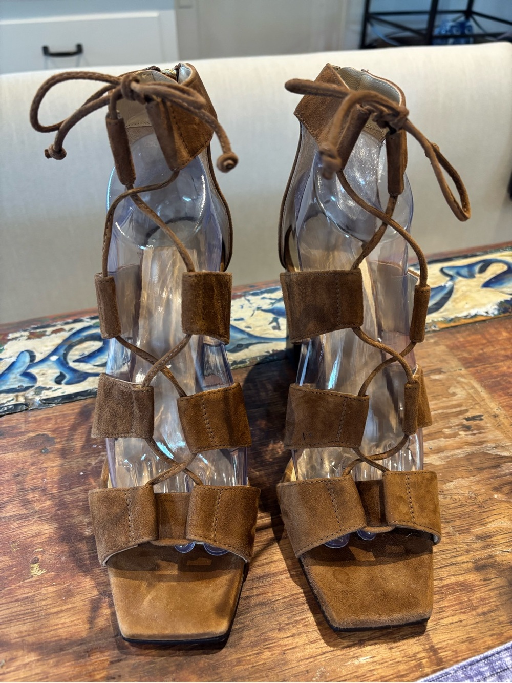 Banana Republic Brown Suede Lace-Up Cage Block Heel Sandals